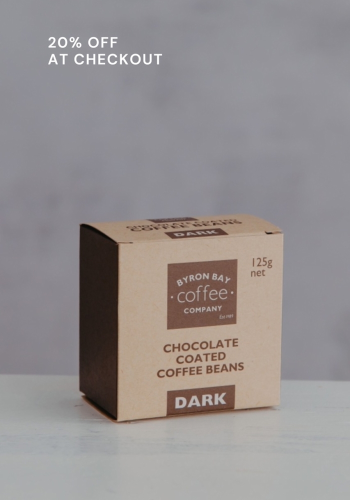 Dark chocolate coated coffee beans