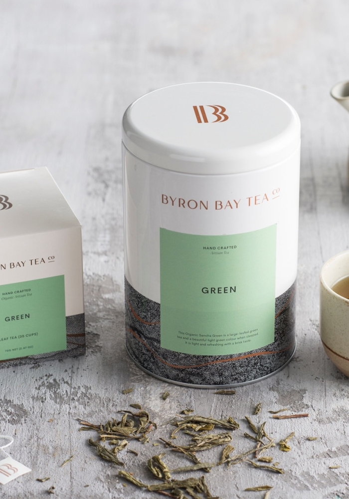 Tin and box of green tea