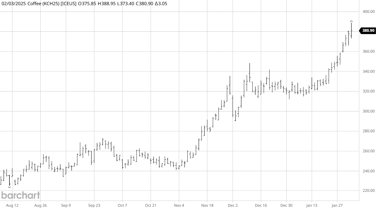 Arabica green bean pricing February 2025